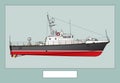 Small patrol boat. Military ship. Poster with a detailed image of a warship. Royalty Free Stock Photo