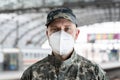 Military Soldier Wearing Medical Face Mask