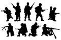 Military soldiers silhouettes set