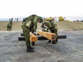 Military soldiers railway troops make sleepers