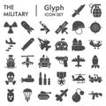 Military solid icon set. Army signs collection, sketches, logo illustrations, web symbols, glyph style pictograms Royalty Free Stock Photo