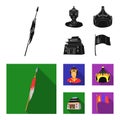 Military spear, Mongolian warrior, helmet, building.Mongolia set collection icons in black, flat style vector symbol