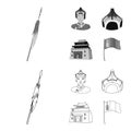 Military spear, Mongolian warrior, helmet, building.Mongolia set collection icons in outline,monochrome style vector