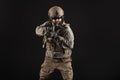 Military special forces in uniform with weapons attack at night, elite troops, counter-terrorist against a dark background Royalty Free Stock Photo