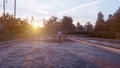 A military spy drone stands on the road waiting for takeoff. The image is for military, the weapon or spying backgrounds