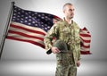 military standing against american flag Royalty Free Stock Photo