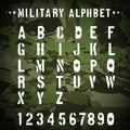 Military stencil alphabet on a camouflage