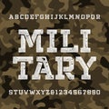 Military stencil alphabet font. Distressed type letters and numbers.