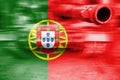 Military strength theme, motion blur tank with Portugal flag