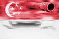 Military strength theme, motion blur tank with Singapore flag Royalty Free Stock Photo