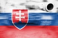 Military strength theme, motion blur tank Slovakia flag Royalty Free Stock Photo