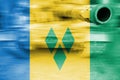 military strength theme, motion blur tank with St Vinc & Grenadines flag Royalty Free Stock Photo