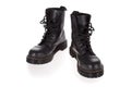 Military style black boots isolated on white