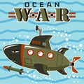 Underwater military submarine cartoon vector