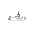 Military submarine hand drawn outline doodle icon. Royalty Free Stock Photo