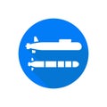 Military submarine and torpedo flat style vector icon