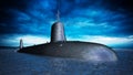 Military submarine on the sea surface . 3D illustration Royalty Free Stock Photo