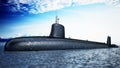 Military submarine on the sea surface . 3D illustration