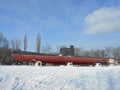 Military submarine in the snow park