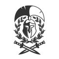 Military symbol, Spartan helmet in laurel wreath. Royalty Free Stock Photo