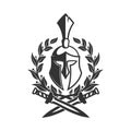 Military symbol, Spartan helmet in laurel wreath. Royalty Free Stock Photo