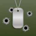 Military tag vector army chain metal soldier necklace isolated id name. Silver war tag on wall holes illustration