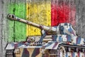 Military tank with concrete Mali flag