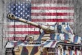 Military tank with concrete United States flag Royalty Free Stock Photo