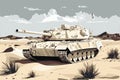 Military Tank in the desert realistic vector illustration Royalty Free Stock Photo