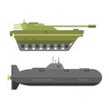 Military technic army war tanks and industry technic armor defense vector collection