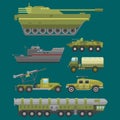 Military technic army war transport fighting industry technic armor defense vector collection