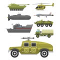 Military technic army war transport fighting industry technic armor defense vector collection Royalty Free Stock Photo