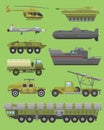 Military technic transport vehicle armor flat vector illustration. Royalty Free Stock Photo