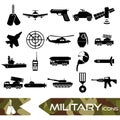 Military theme simple black icons set eps10