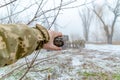 The military throws a fragmentation grenade with his hand