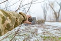 The military throws a fragmentation grenade with his hand