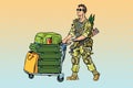 Military tourism, the mercenary with a Luggage Royalty Free Stock Photo