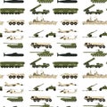 Military transport technic army war tanks industry technic armor system armored personnel camouflage seamless pattern Royalty Free Stock Photo
