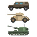 Military transport vector vehicle technic army war tanks and industry armor defense transportation weapon illustration. Royalty Free Stock Photo