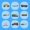 Military transport vector vehicle technic army war tanks and industry armor defense transportation weapon illustration. Royalty Free Stock Photo