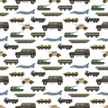 Military transport vector vehicle technic army war tanks and industry armor defense transportation weapon seamless Royalty Free Stock Photo