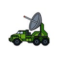 Military truck. Army transport with antenna. Modern appliances in protective green color Royalty Free Stock Photo
