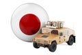 Military truck with Japanese flag. Combat defense of Japan, concept. 3D rendering Royalty Free Stock Photo