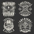 Military US set monochrome poster Royalty Free Stock Photo