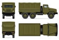 Military vehicle isolated vector mockup side, front, back, top view