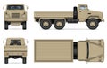 Military vehicle isolated vector mockup side, front, back, top view