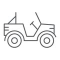 Military vehicle thin line icon, transport and army, car sign, vector graphics, a linear pattern on a white background. Royalty Free Stock Photo