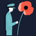 military veteran wearing military fatigues next to a red poppy flower