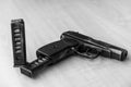 Military waepon combat pistol in black and white