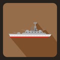 Military warship icon, flat style